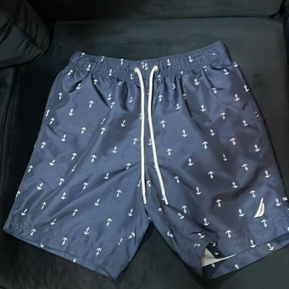 Nautica Men's Quick-Dry white Anchor Print Swim Trunks swimming shorts pockets - Picture 4 of 9